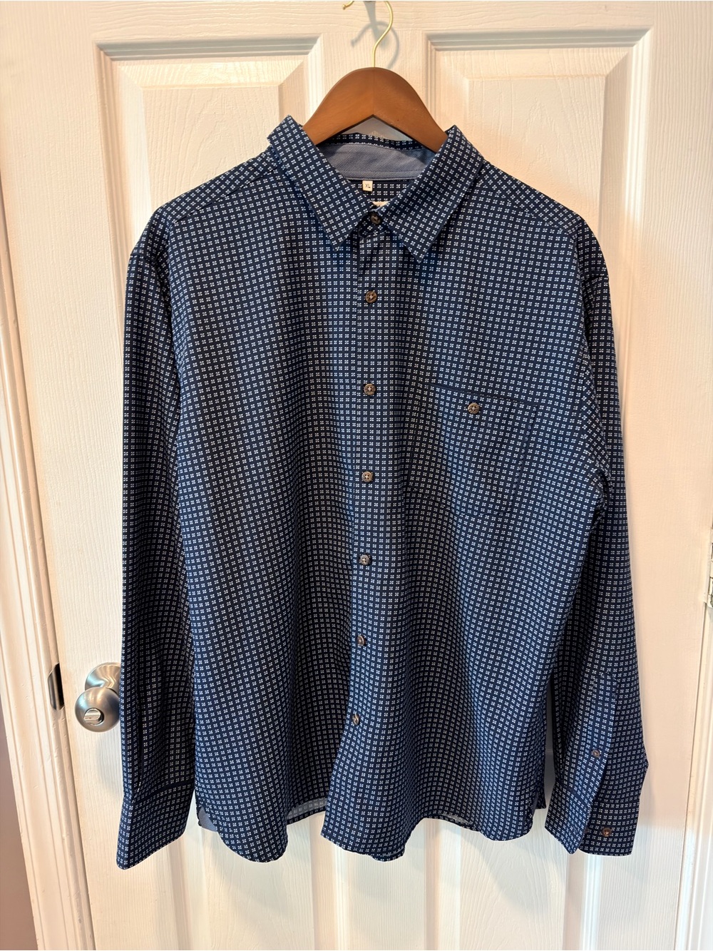 Campia Moda Men's Dress Shirt Long Sleeve Men's Navy Micro-Check Long-Sleeve